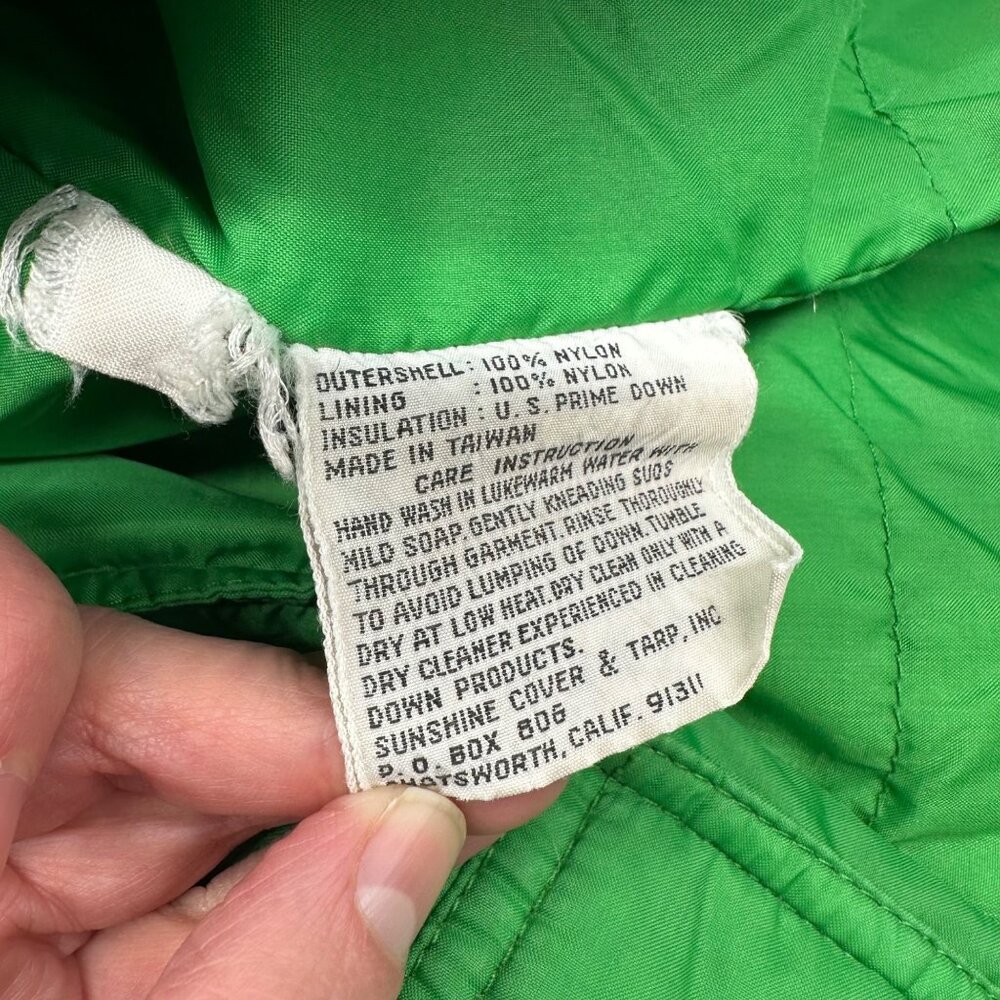 Vintage Green Puffer Coat Down Jacket 1970s Sunshine Tarp Unisex Taiwan X-Small - Picture 11 of 11